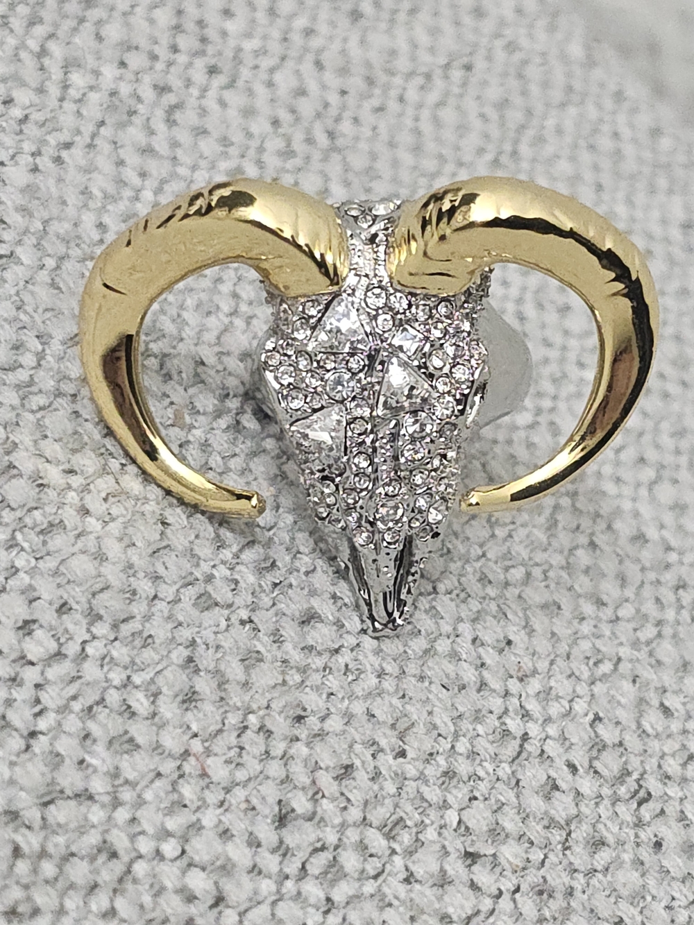 Alexis Bittar Ram Skull Crystal Statement Ring Gold & Silver Size 7